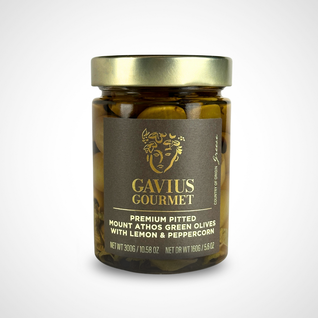 Pitted Green Athenos Olives with Lemon and Peppercorns