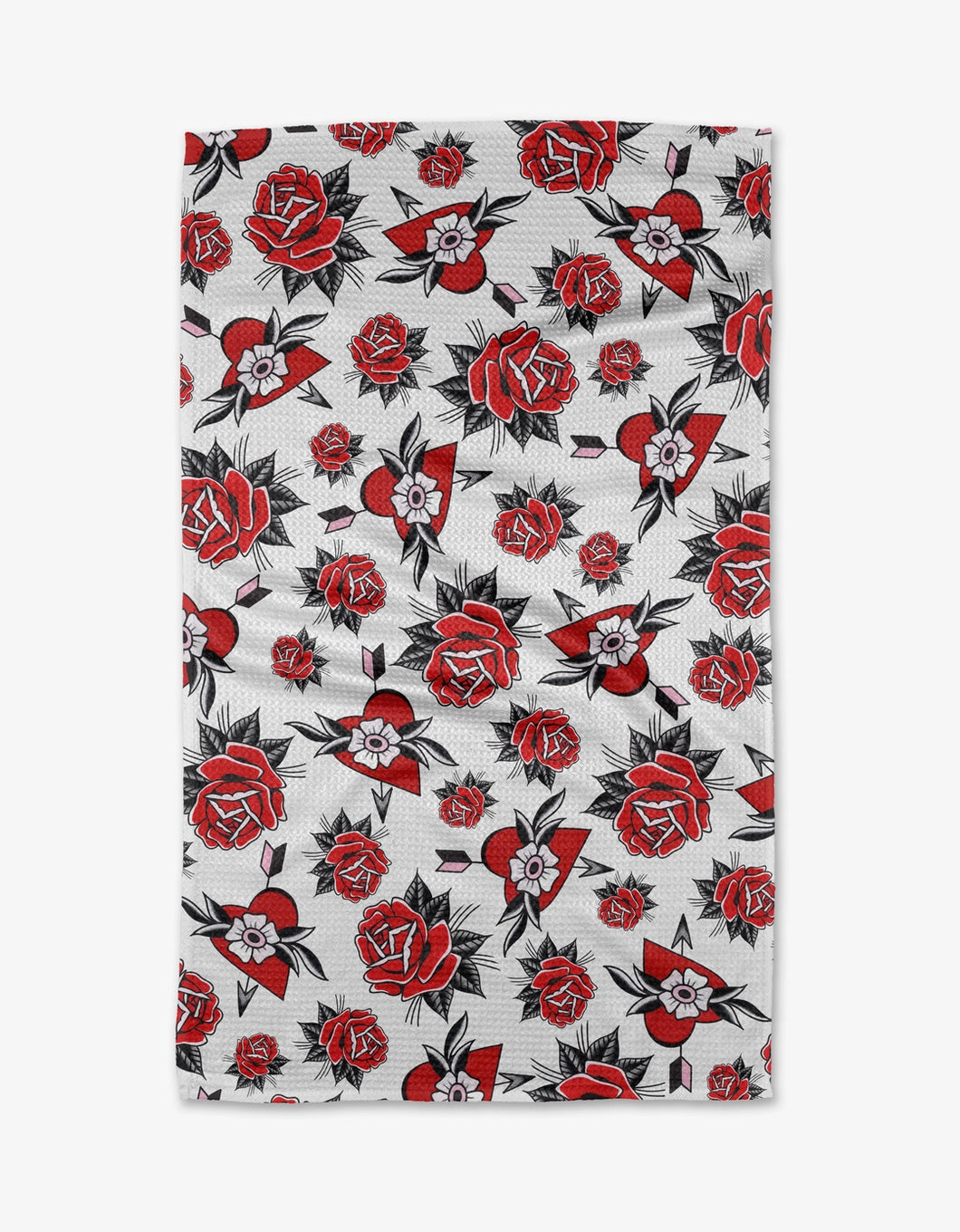 Geometry Kitchen Tea Towel: Hearts and Roses