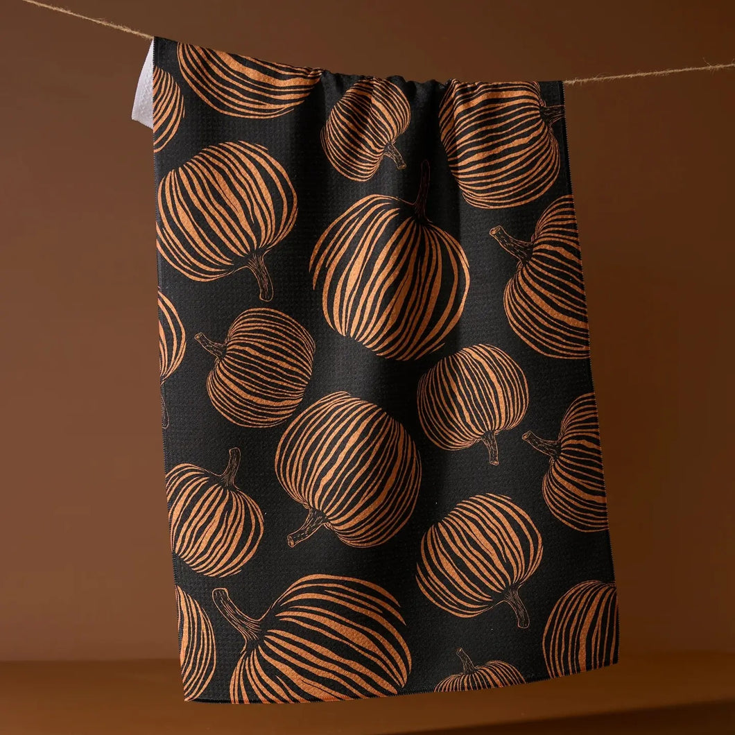 Geometry Kitchen Tea Towel: Pumpkin Noir