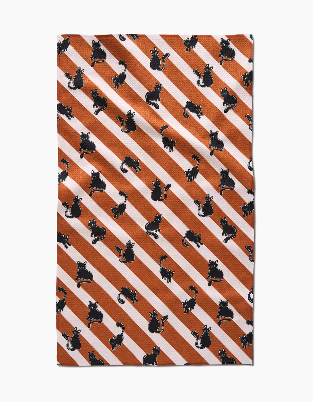 Geometry Kitchen Tea Towel: Striped Black Cats Orange