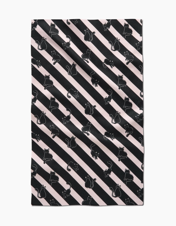 Geometry Kitchen Tea Towel: Striped Black Cats
